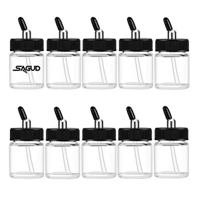 Obrázek SAGUD sada 10 ks skleněných airbrush lahví 20cc dóza s adaptéru krytu pro dvojčinný sifon pistole sklenice