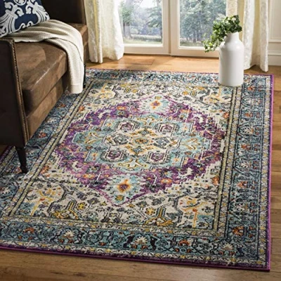 Obrázek SAFAVIEH Boho Teppich für Wohnzimmer, Esszimmer, Schlafzimmer Monaco Collection, Kurzer Flor, Violett und Hellblau, 155 X 231 cm