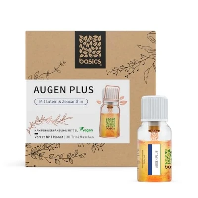 Obrázek basics Oční vitaminový komplex, měsíční složení, lahvičky 30 x 10 ml vysoce dávkované, veganské, s luteinem, vitaminem A, zeaxantinem a zinkem pro zachování zraku