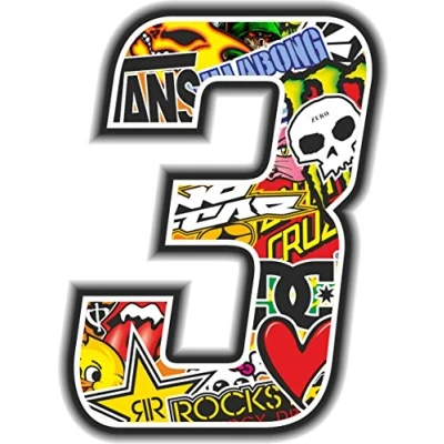 Obrázek 4R Quattroerre.it 13353 Startnummer 3 Aufkleber für Motorräder, Sticker Bomb, 10 x 7.5 cm