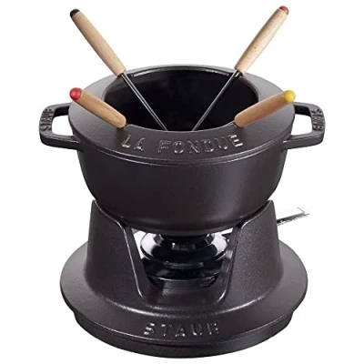 Obrázek STAUB Sada na fondue se 4 vidličkami, litina, 16 cm, 1,1 l, vhodné pro sýrem, čokoládou a masem, černá