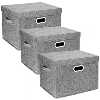 Obrázek TYEERS Úložný box s víkem velký, látka, skládací, pratelná, bedny víkem, 44 x 30 29 cm, 3 kusy, šedá