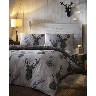 Obrázek DE CAMA Sada ložního prádla se skotským kárem, jelení karo, oboustranná, velikost King Sice, bavlna a polyester, černá šedá