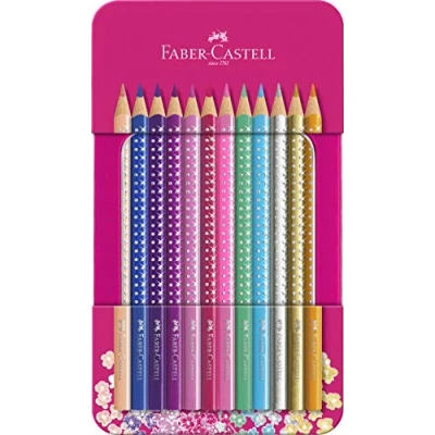 Obrázek FABER CASTELL 201737 12dílná sada pastelek Sparkle, v kovovém pouzdře, trojhranné, nerozbitné