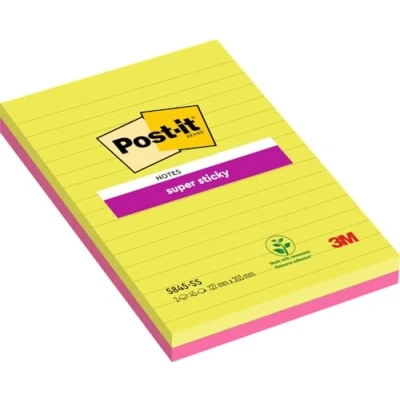 Obrázek Post it Poznámkové bločky ve velkém formátu, růžové a zelené, linkované, 2 bloky, 127 mm x 203 mm, 45 listů na blok extra silně lepicí poznámkový pro seznamy úkolů vzpomínky