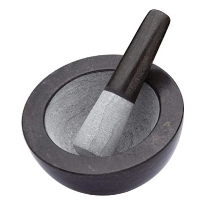 Obrázek Master Class Hmoždíř a palička, granitová třecí miska Mühle pro bylinky koření, 20 x 12 cm, palička cm dlouhá, 1 Set, černá/šedá