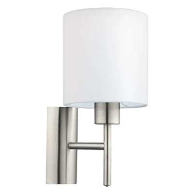 Obrázek EGLO Nástěnná lampa Pasteri, 1 plamenné textilní nástěnné svítidlo, do chodby z kovu ve stříbrné barvě a látka v bílé, objímka E27
