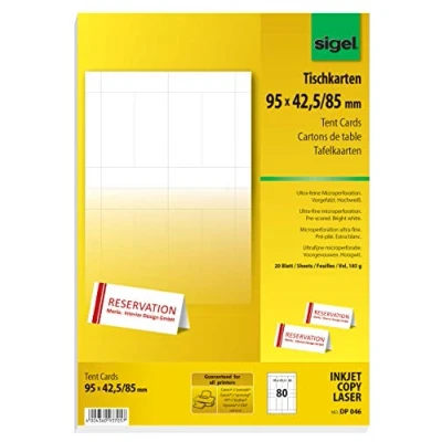 Obrázek SIGEL DP046 kartičky na stůl, bílé, 9,5 x 4,2 cm (na A4), 80 kusů