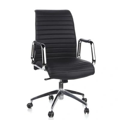 Obrázek hjh OFFICE 600910 Manažerské křeslo ASPERA 10 kůže černá/chrom kvalitní kancelářská židle, středně vysoká zádová opěrka