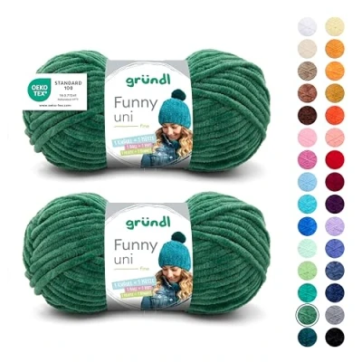 Obrázek Gründl vlna Funny uni měkká žinylková na háčkování hebká a příjemná kůži 100% polyester 2 klubíčky 100 g / 120 m síla jehlic 5 6, tmavě zelená