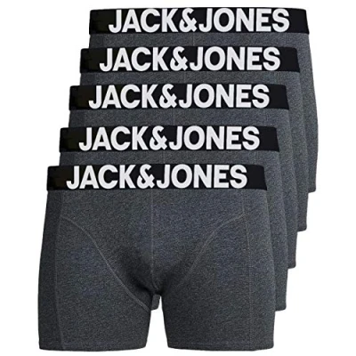 Obrázek JACK &amp; JONES Pánské spodky 5dílná sada pánských boxerek bílé černé modré šedé Trunks 12204864, Balení 5 ks Darkgrey