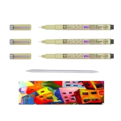 Obrázek Sakura Pigma Micron 003 Schwarz 3 Stück und EstompE. Hergestellt in Japan