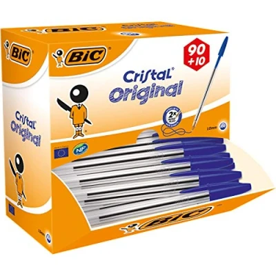 Obrázek Propisky BIC Cristall, průhledné tělo, 1 mm hrot, šířka stopy 0,4 mm, 100 kusů, modrá