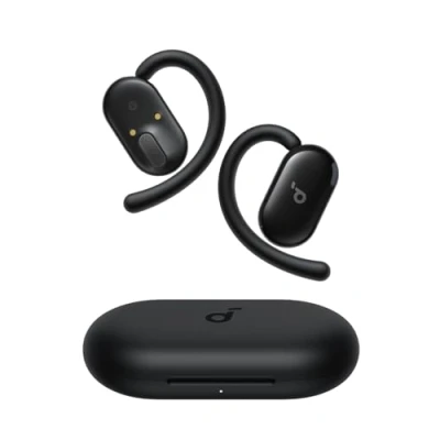 Obrázek soundcore AeroFit 2 od Anker, sluchátka Open Ear, přizpůsobitelné ušní oblouky, pevné držení, hluboké basy, bezdrátové audio, doba hraní 42 h, Bluetooth 5.4, nabíjení, IP55, jasné hovory