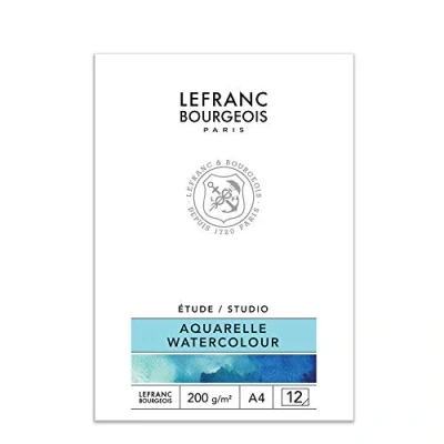 Obrázek Lefranc Bourgeois 301342 Studio akvarelový blok 12 listů A4, 200 g/m², papír lisovaný za studena v přírodní bílé barvě k malování akvarelovými barvami, akrylovými barvami a kvašem