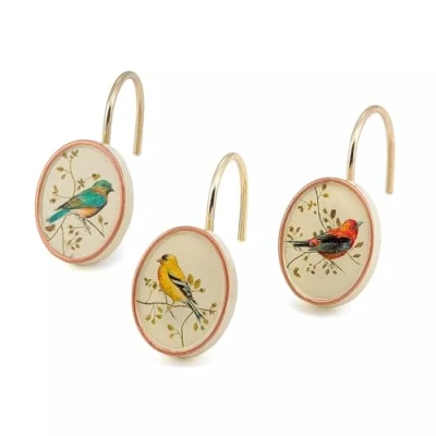 Obrázek Avanti Linens Duschvorhang Haken, von der Natur inspirierte Badezimmer Dekoration, 12 Stück (vergoldete Vogel Kollektion)