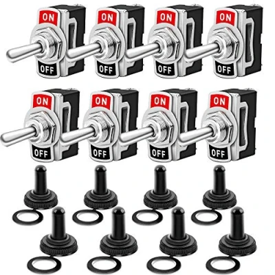 Obrázek Gebildet Kippschalter 10A/12VDC, 6A/24VDC, EIN/AUS Wippschalter, SPST 2 pin Rocker Toggle Switch mit Wasserdicht Schutzkappe, zum Auto KFZ LKW Boot (8 Pack, Schwarz)