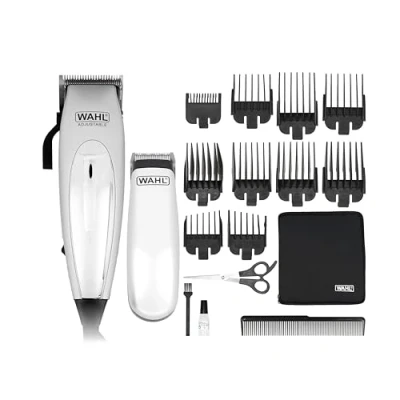 Obrázek WAHL Home pro Deluxe Combo zastřihovač vlasů muže, S kabelem, páčkou stupně (1 mm až 3 mm), kvalitní samoostřící čepel. příslušenstvím 8 vodicích hřebenů, nůžkami a hřebenem.