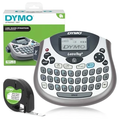 Obrázek DYMO LetraTag LT 100T popisovací přístroj Přenosný etiketovací s klávesnicí QWERTZ stříbrný ideální do kanceláře nebo na doma