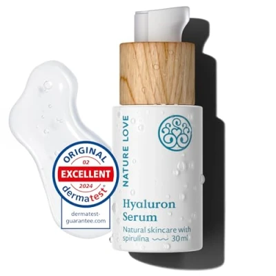 Obrázek NATURE LOVE® Hyaluron sérum 30 ml kyseliny hyaluronové ve vysokých dávkách 100% přírodní kosmetika s extraktem z listů rakytníku, spiruliny a glycerinu hydratační sérulina, obličejové sérum,