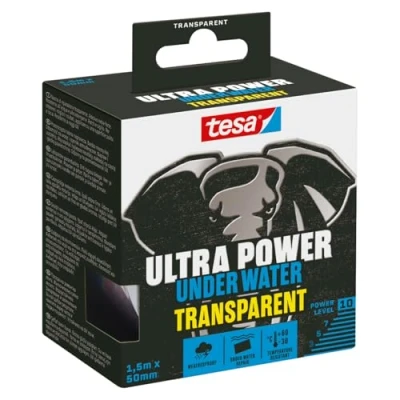 Obrázek tesa Ultra Power Under Water Transparent vodotěsná lepicí páska těsnicí pro bazén, stan a žlab silný výkon opravy i pod vodou 1 x role 1,5 m 50 mm
