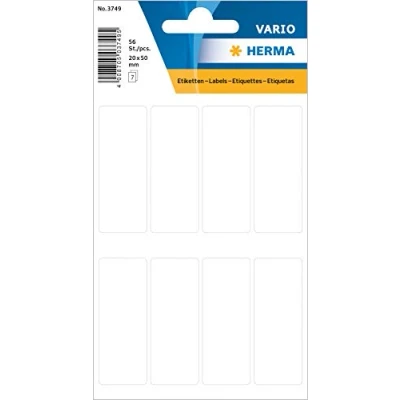 Obrázek HERMA 3749 víceúčelové etikety, 56 kusů, 20 x 50 mm, 8 na arch, samolepicí, etikety pro domácnost k popisování kalendáře, plánování, kutilství, matné, prázdné papírové lepicí samolepky,