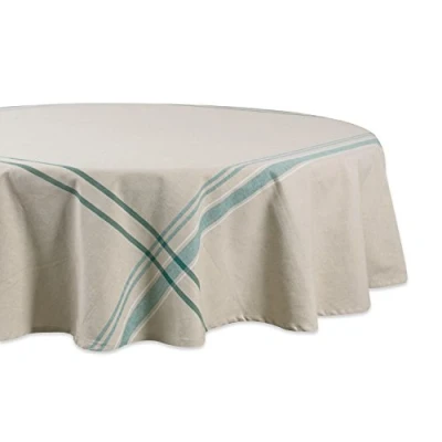 Obrázek DII French Stripe Tabletop Collection Tischdecke, Bauernhaus Stil, 177,8 cm, rund, Taupe/Blaugrün