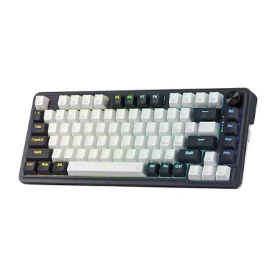 Obrázek Redragon K673 PRO 75% bezdrátová herní klávesnice s plynovou RGB klávesnicí, 3 režimy 81 kláves, kompaktní mechanická podstavcem Hot Swap, speciální otočný knoflík a podložky tlumící