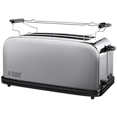 Obrázek Russell Hobbs Toustovač [2 štěrbinový dlouhý otvor na 4 plátky / 2 široké chleba] Adventure ušlechtilá ocel (extra štěrbiny toasty, vč. nástavce pečivo, 6 stupňů opečení + funkce