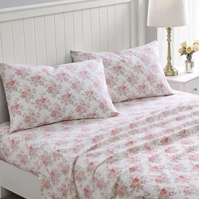 Obrázek Laura Ashley Startseite Queen Size Bettlaken, Baumwoll Flanell Bettwäsche Set, gebürstet für zusätzliche Weichheit und Komfort (Lisalee, Queen)