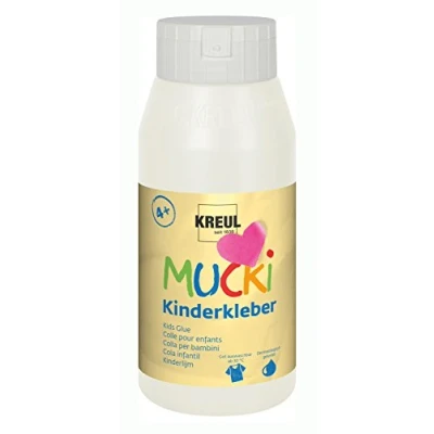 Obrázek KREUL 24383 Mucki dětské lepidlo, 750ml láhev, rozpustná ve vodě, bez rozpouštědel, PVC, zápachu, univerzálně použitelné, parabenů, lepku, laktózy, veganské, omyvatelné, čiré