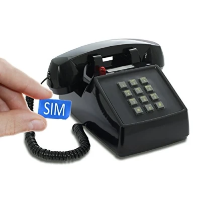 Obrázek Opis PushMeFon Mobile: telefon s pevnou sítí integrovanou SIM kartou/telefon pro seniory se kartou/stolní kartou/retro telefon/retro kartou tmavě modrá