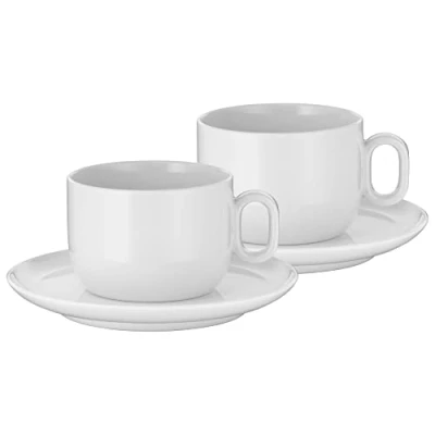 Obrázek WMF Barista 4dílná sada šálků, dva šálky na kávu 160 ml s podšálky cappuccino, porcelán, sklenice kávu, hrnek vhodné do myčky