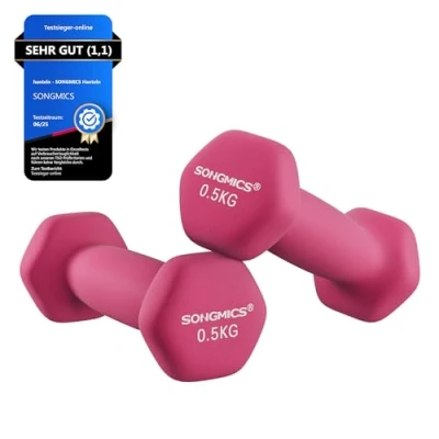 Obrázek 2dílná sada činek od Songmics, 0,5 kg, 1 1,5 2 3 4 kg a 5 krátké gymnastické činky obalené vinylem v různých hmotnostech barvách
