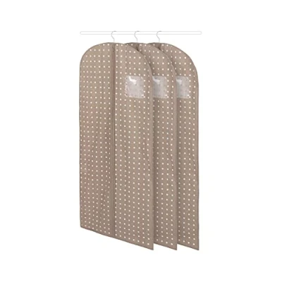 Obrázek Compactor Sada 3 ks velkých pytlů na šaty 75G vláknitá textilie hnědá 7530C punt 60 x 137 H cm, polypropylen, taupe/bílá