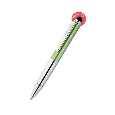 Obrázek ONLINE Otočné kuličkové pero a zadávací v jednom, s kovovým klipem, standardní tuha D1, Piccolo Stylus Metallic Green, mini kulička 2v1 na peněženku, modrým, Tip pro dotykové obrazovky