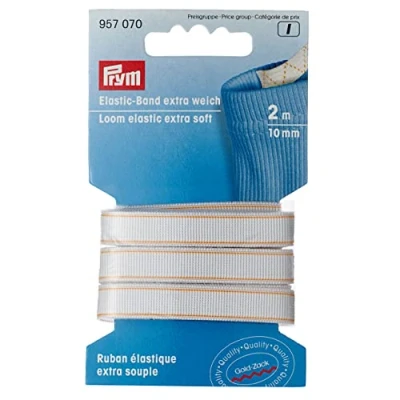 Obrázek Prym bílá 957070 elastický pásek extra měkký 10 mm, polyester, délka 2 metry x tloušťka
