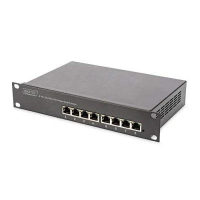Obrázek DIGITUS Gigabit Ethernet PoE+ Switch 10 palců 8 portů nespravované IEEE 802.3at 96 wattů Power budget černý