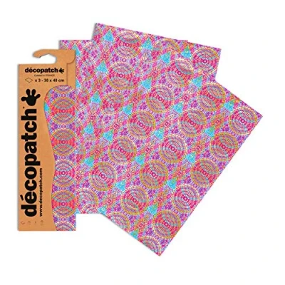 Obrázek Decopatch Papír č. 394 (růžové kruhové ornamenty zlaté, 395 x 298 mm) balení 3 ks