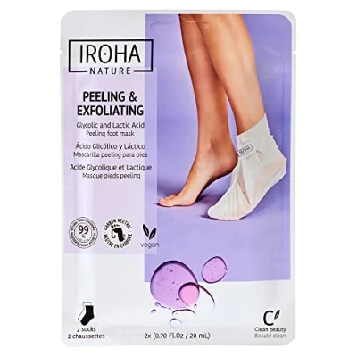 Obrázek IROHA NATURE Exfoliační peelingové ponožky s glykolovou, kyselinou mléčnou, salicylovou a levandulí intenzivní ošetření nohou mozoly, zrohovatělou kůží prasklinami veganská
