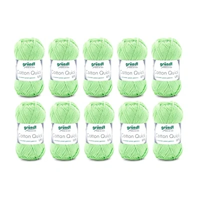 Obrázek Gründl Cotton Quick Uni pletací příze / háčkovací příze, (barevná ze 100% bavlny, certifikováno Öko Tex, tloušťka jehlic: 3 4) 10 x 50 g, Kiwi, 29 12 7 cm