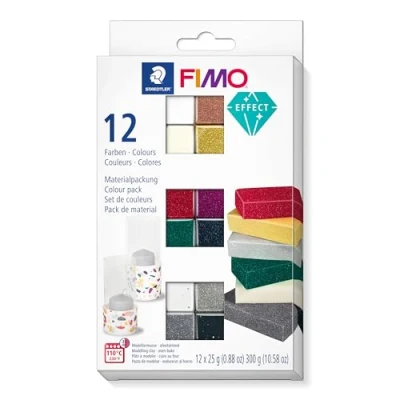 Obrázek Staedtler C12 1ST FIMO Effect, vytvrzovací modelovací hmota do trouby, sada s 12 efektními barvami, 8013 1, vícebarevná