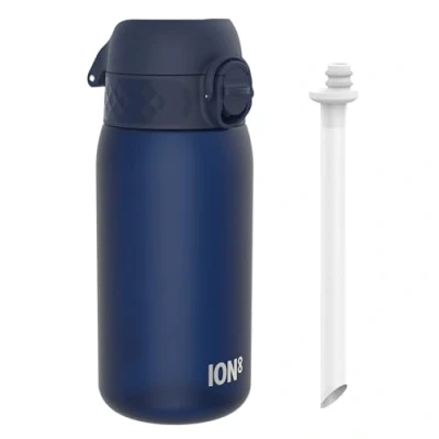 Obrázek Ion8 Dětská láhev na pití s brčkem, 350 ml, zabezpečená proti protékání, otevírání jednou rukou, bezpečné uzavírání, vhodná do myčky nádobí, bez BPA, držadlo, skládací víčko, snadné čištění,