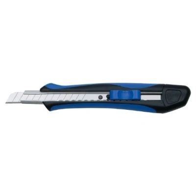 Obrázek Wedo 78909 Cutter Softgrip 9 mm, pogumovaná rukojeť s protiskluzovou brzdou, rastrovou automatikou, kovové jádro, vč. 2 náhradních čepelí, modrá