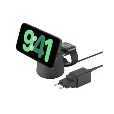 Obrázek Belkin Bezdrátová nabíjecí stanice BoostCharge Pro 2 v 1 s MagSafe (15 W), nabíječka kompatibilní iPhone řady 16, 15, 14, 13, 12, AirPods a dalšími zařízeními podporou