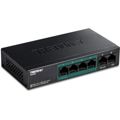 Obrázek TRENDnet TPE S50 6 Port Fast Ethernet PoE + přepínač, 4 x porty, 2 Ports, 60 W Budget, síťový kov, černá