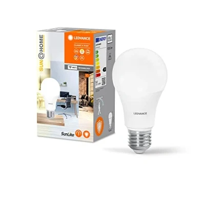 Obrázek LEDVANCE SUN@HOME CLASSIC LED lampa, bílá, 12 W, 1055 lm, tvar žárovky a patice E27, biodynamická funkce, nastavitelné bílé světlo (2700 6500 K), stmívatelná, ovládání pomocí aplikace nebo hlasu,