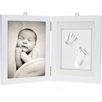 Obrázek chuckle baby Hand &amp; otisk chodidla sádrový odlitek, 2dílný dřevěný fotorámeček (velký 12,7 x 17,8 cm foto) s válečkem dětský pokoj, dekorace, upomínka, dárek pro novorozence party