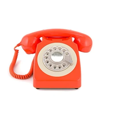 Obrázek GPO 746ROTARYORA retro telefon s číselnou destičkou v designu 70. let oranžový