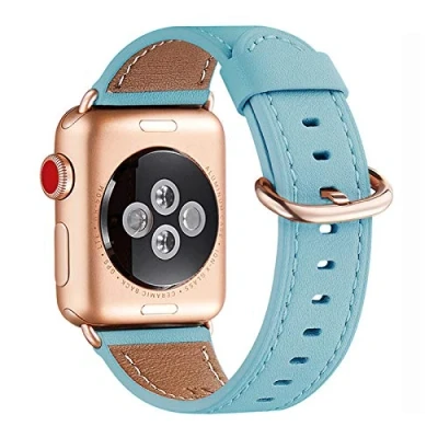 Obrázek WFEAGL kompatibilní s náramkem Apple Watch 40 mm 41 38 mm, kožený pásek náhradní pro muže dámy iWatch řady 10/9/8/7/6/5/4/3/2/1, SE (38 adaptér Tiffany modrá +